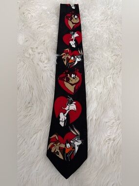 Warner Bros. Black Tie with Red Hearts and Multicolor Looney Tunes
